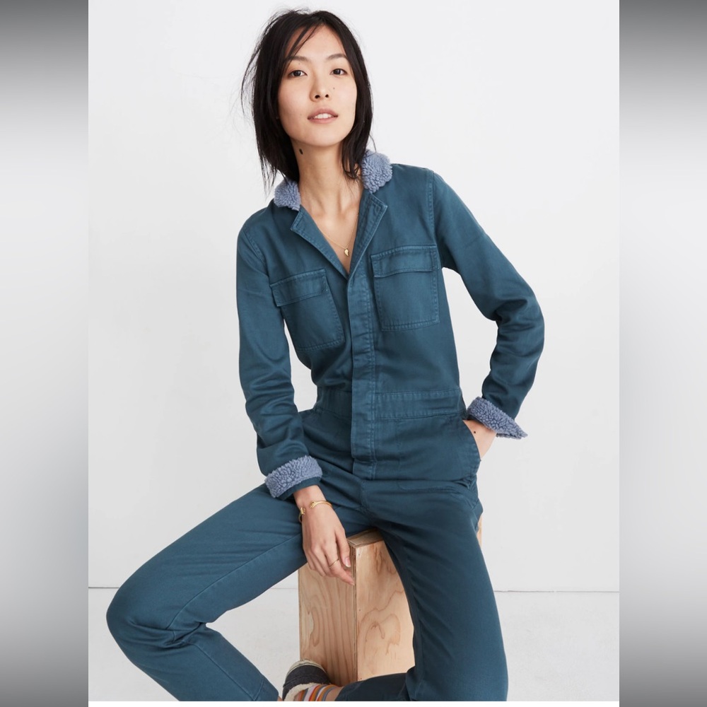 Madewell Teal Jumpsuit with Sherpa Collar